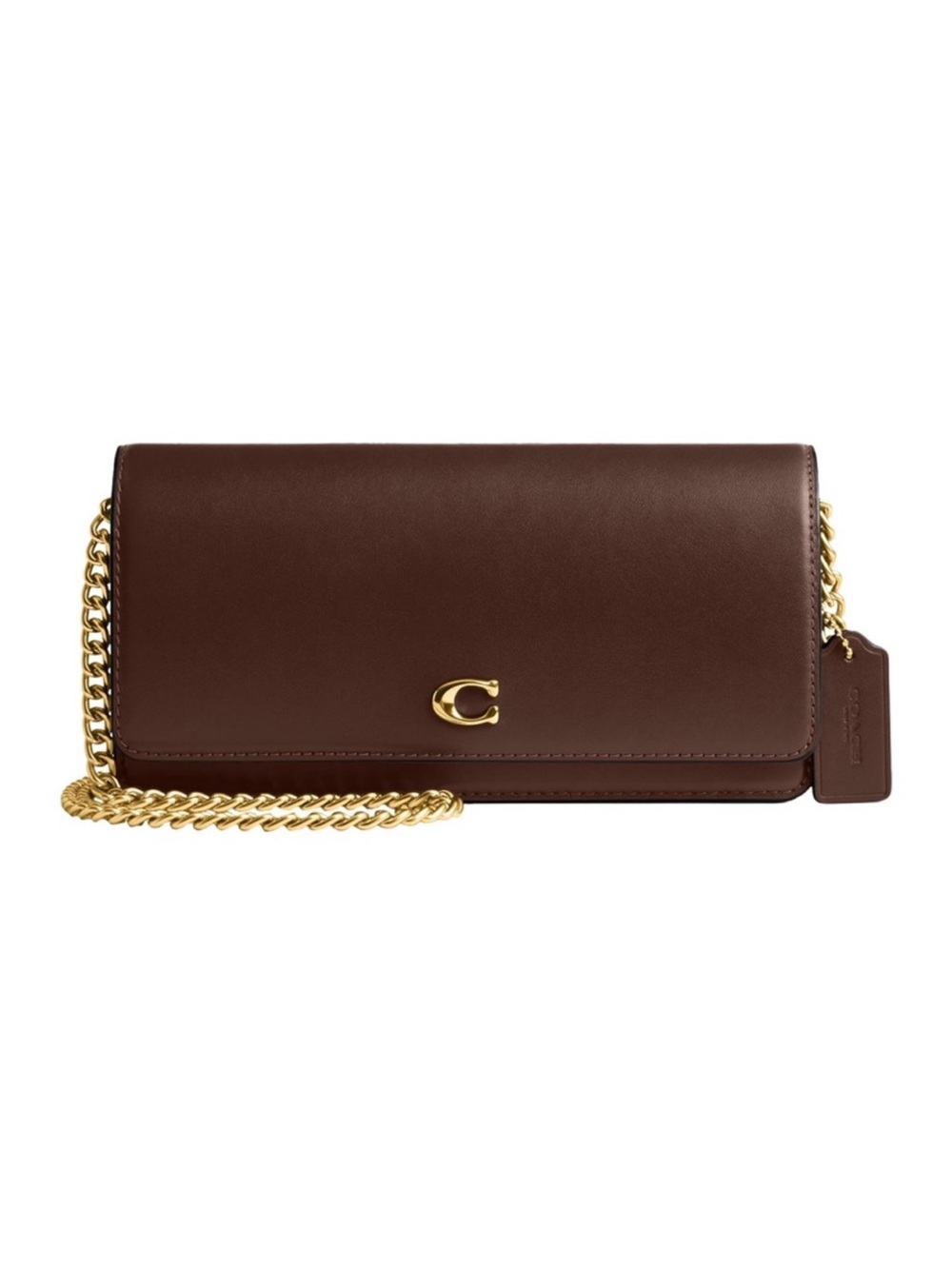 Coach Evie Long Wallet Crossbody Brown Leather Gold Chain Convertible NWT